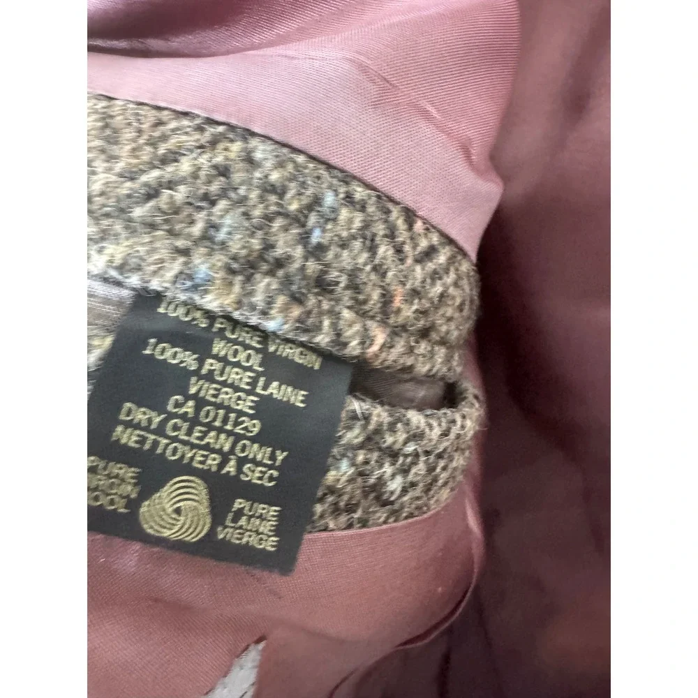 Harris Tweed Mens 40L Tall Brown Herringbone Wool Blazer Elbow Patches